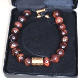 Red ion-plated Tiger's eye beaded bolo bracelet